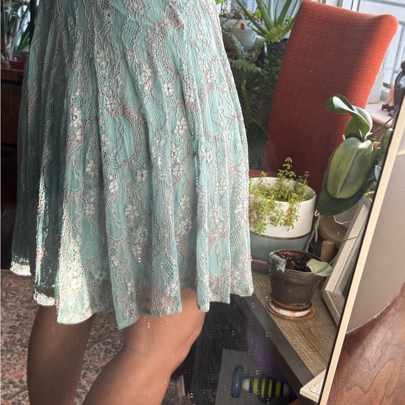 Free People Light Blue Lace A-Line Knee Length V-Neck Dress Size 4 - Picture 9 of 10